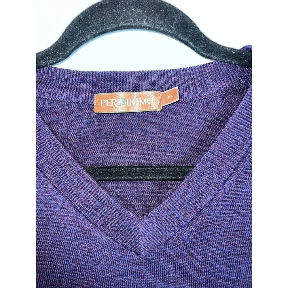 PER ME UOMO Mens Extra Fine Merino Wool V Neck Pullover Sweater Sz XL